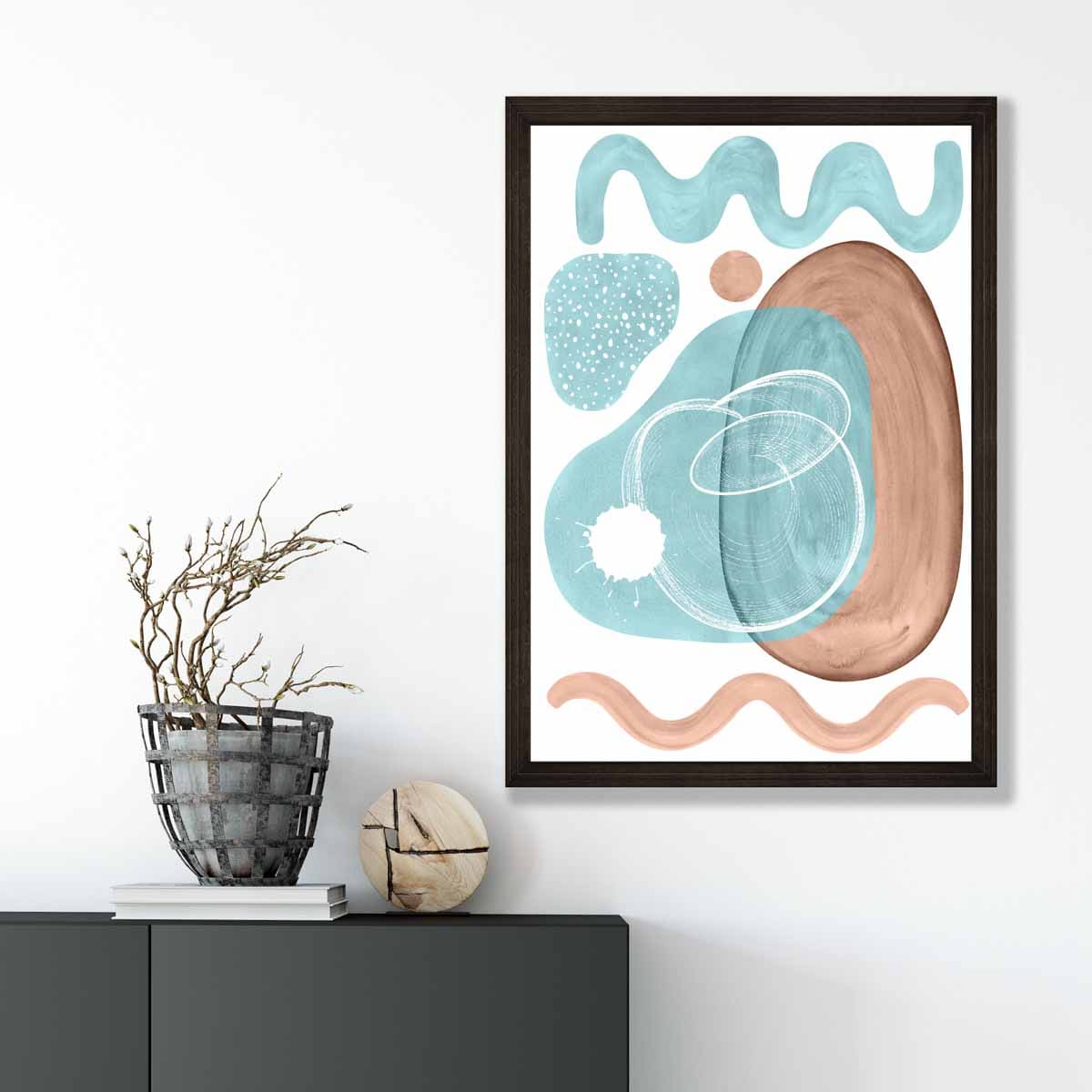 Abstract Aqua Blue and Beige Wall Art Poster No 2