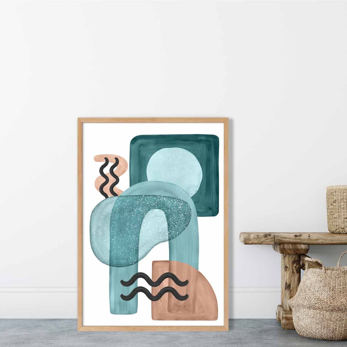 Abstract Aqua Blue and Beige Wall Art Poster No 3