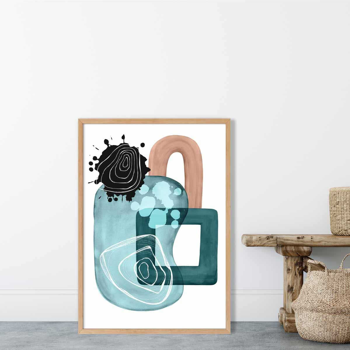 Abstract Aqua Blue and Beige Wall Art Poster No 4