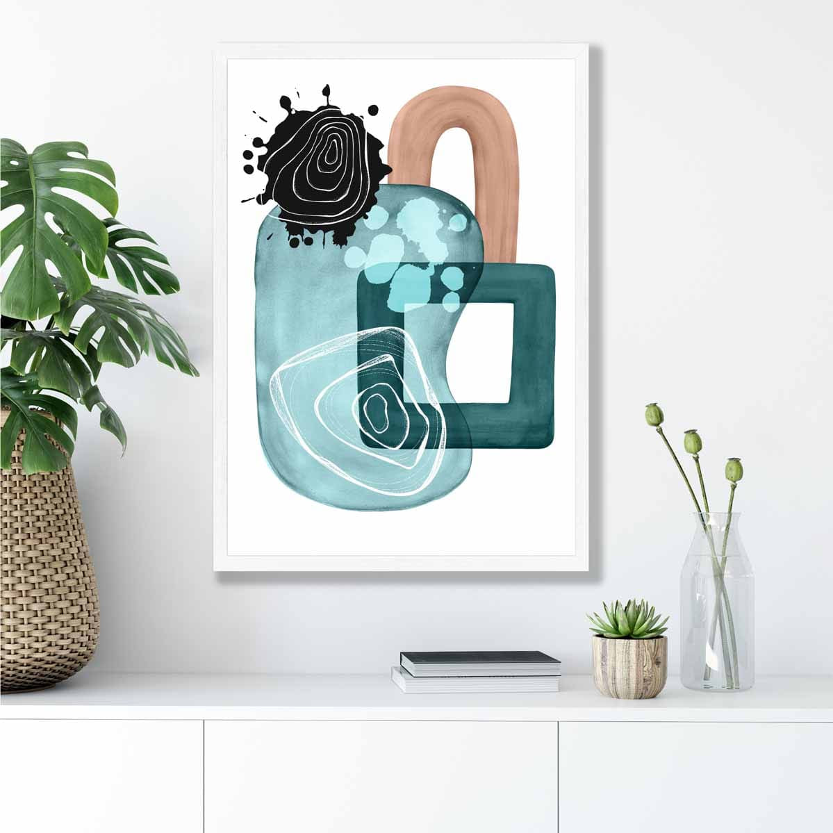 Abstract Aqua Blue and Beige Wall Art Poster No 4