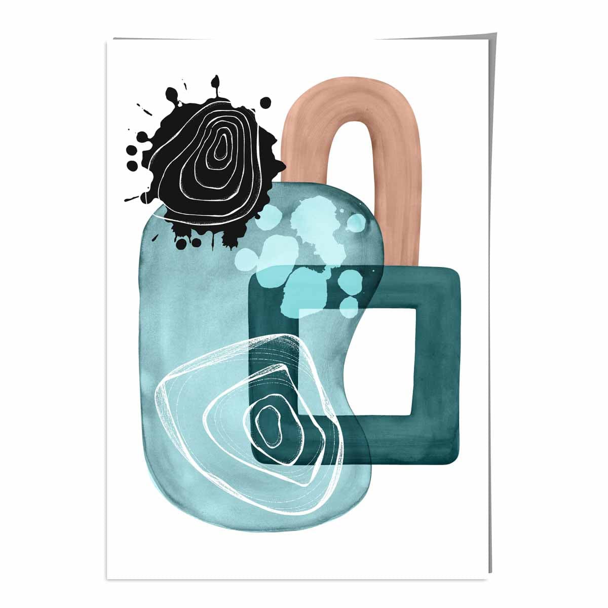 Abstract Aqua Blue and Beige Wall Art Poster No 4
