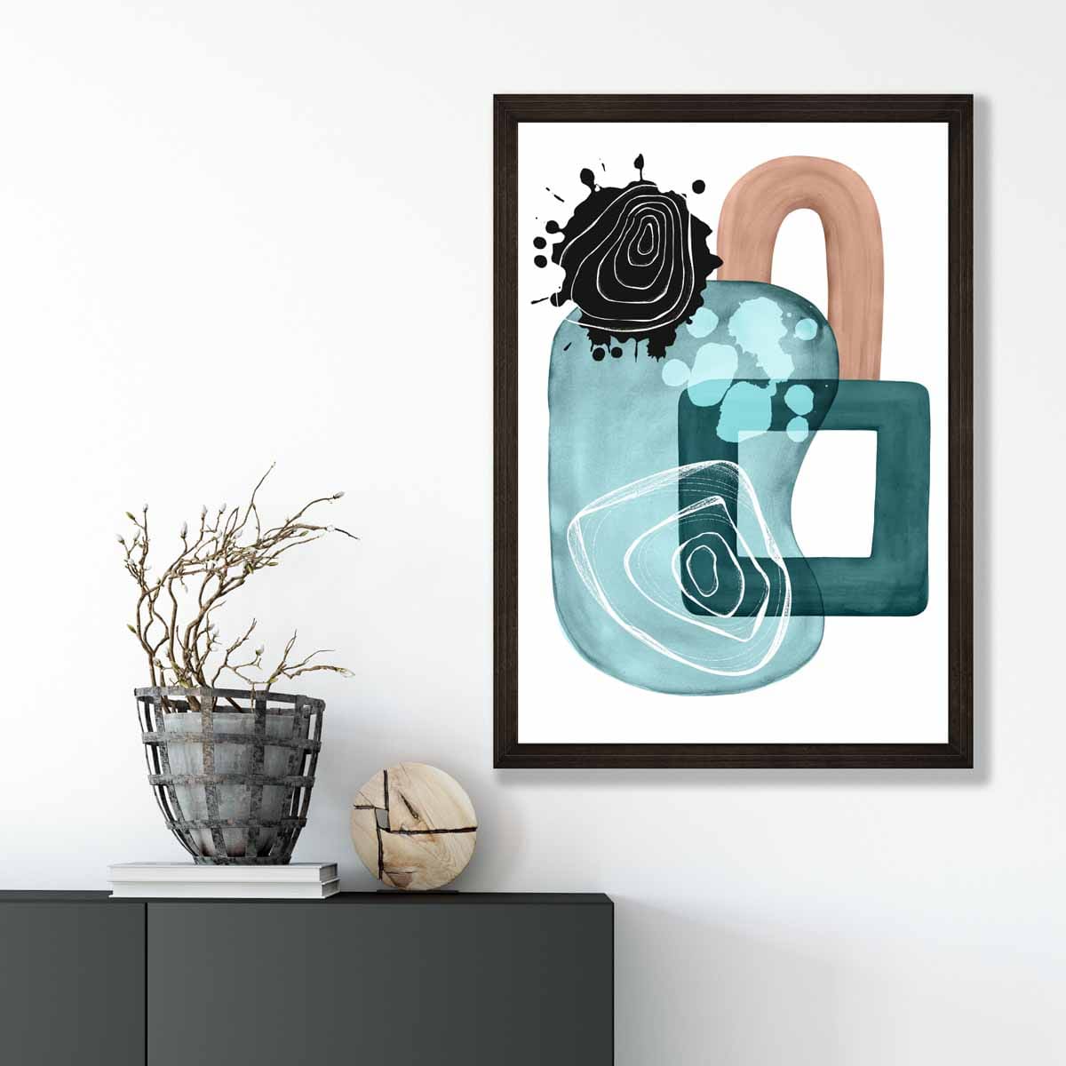 Abstract Aqua Blue and Beige Wall Art Poster No 4