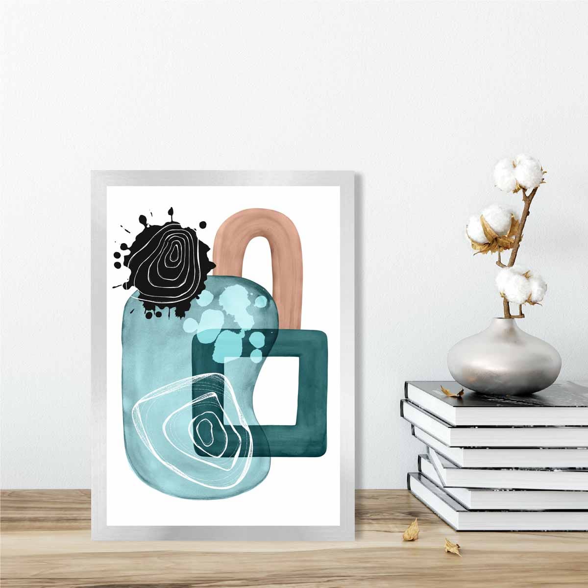 Abstract Aqua Blue and Beige Wall Art Poster No 4