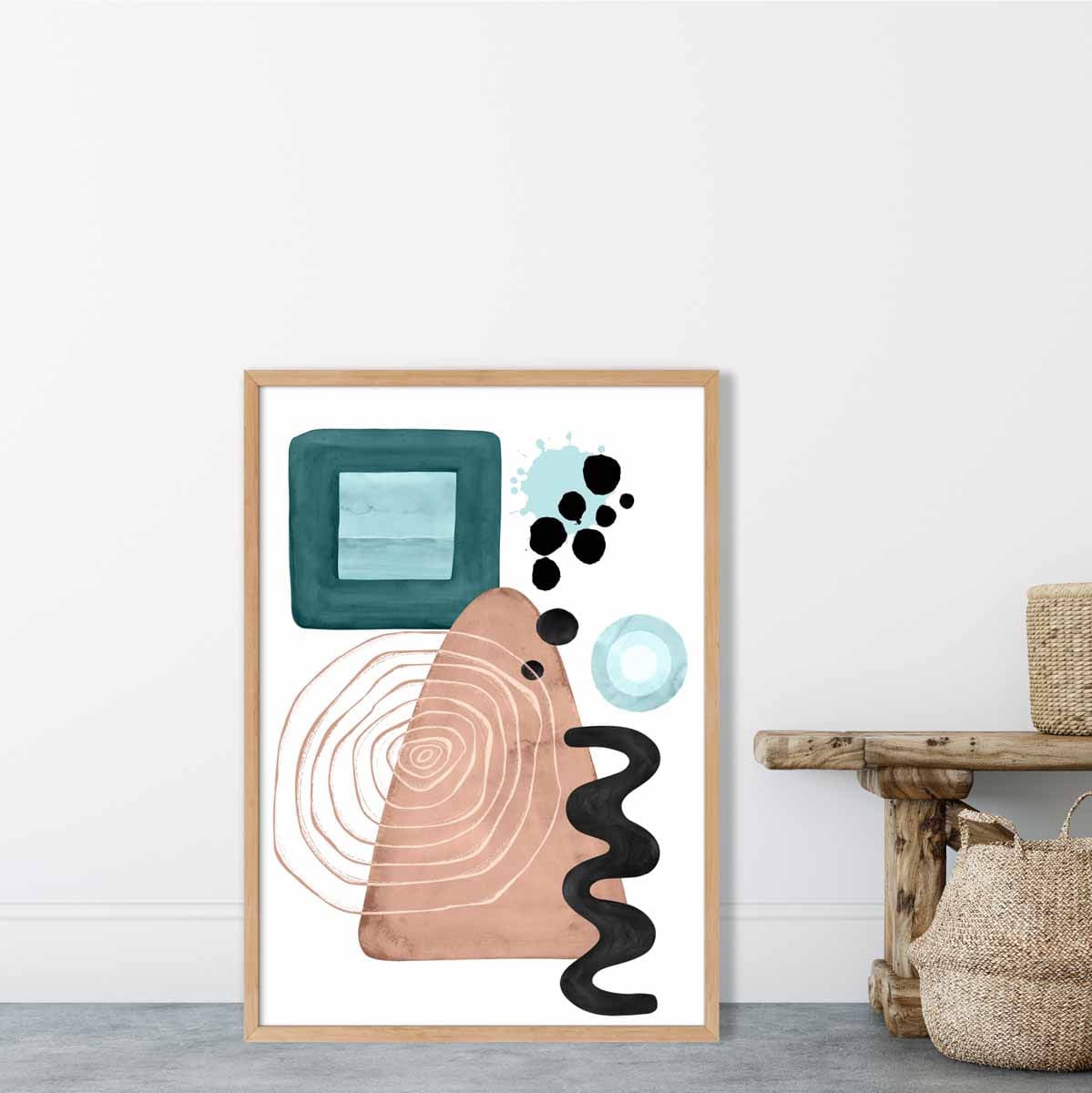 Abstract Aqua Blue and Beige Wall Art Poster No 6