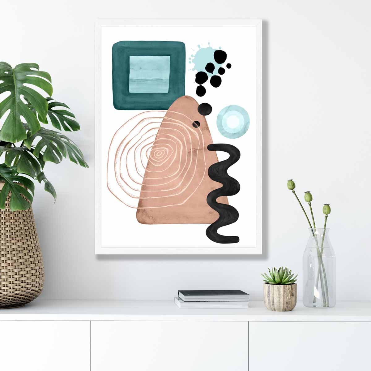 Abstract Aqua Blue and Beige Wall Art Poster No 6