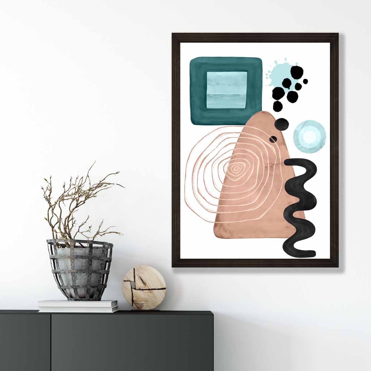 Abstract Aqua Blue and Beige Wall Art Poster No 6