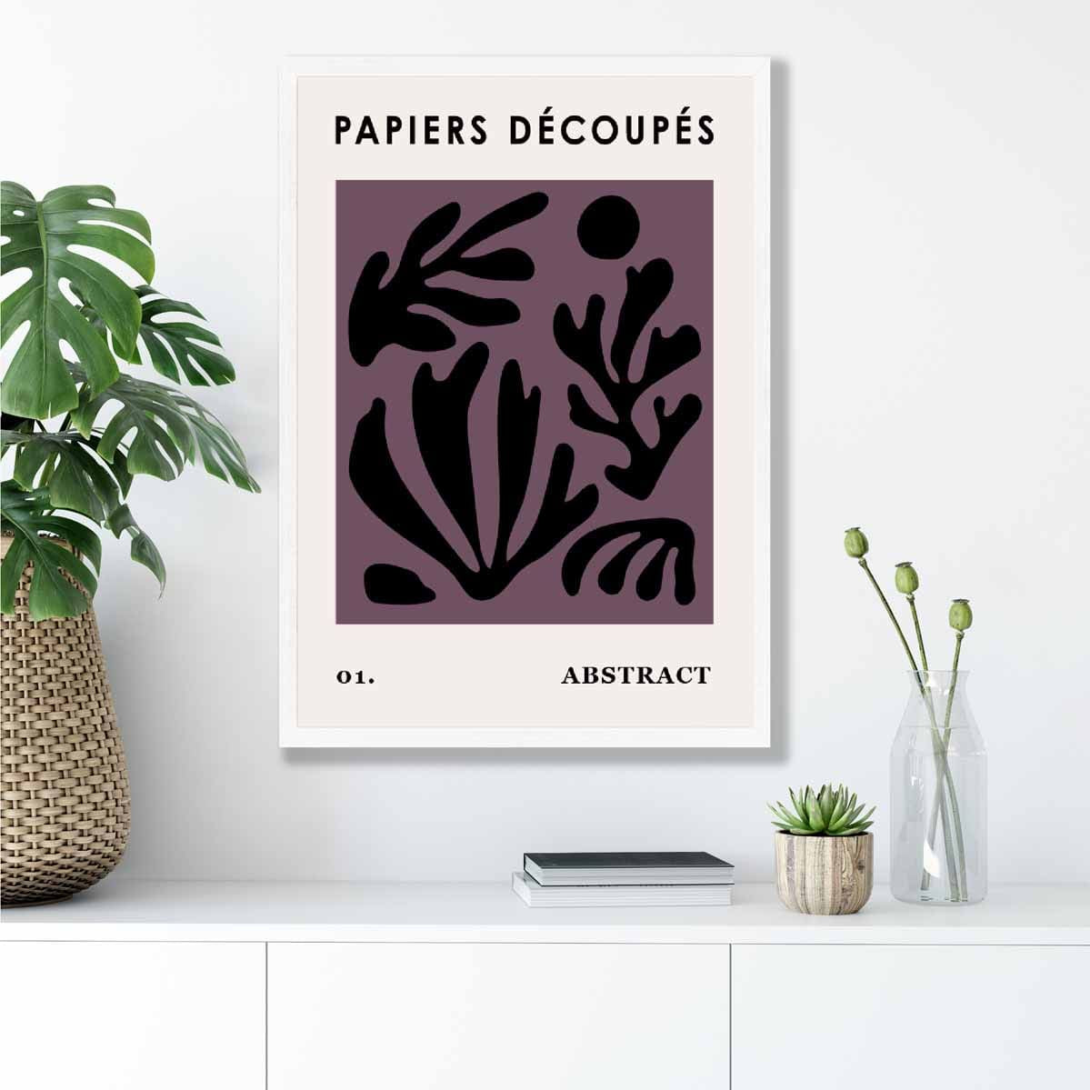 Abstract Floral Poster in Dark Purple and Black No 1