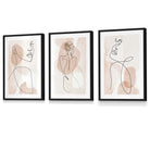 Coral Pink Abstract Line Art Female Wall Art Set of 3 Framed / Prints | Artze Wall Art UK