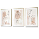 Coral Pink Abstract Line Art Female Wall Art Set of 3 Framed / Prints | Artze Wall Art UK