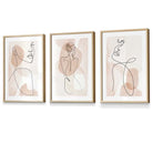Coral Pink Abstract Line Art Female Wall Art Set of 3 Framed / Prints | Artze Wall Art UK
