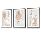 Coral Pink Abstract Line Art Female Wall Art Set of 3 Framed / Prints | Artze Wall Art UK
