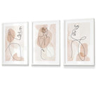 Coral Pink Abstract Line Art Female Wall Art Set of 3 Framed / Prints | Artze Wall Art UK