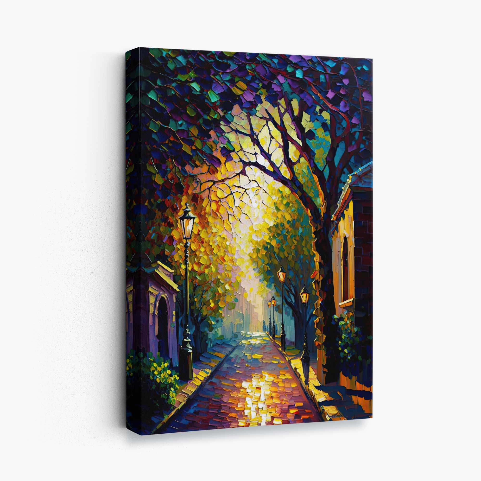Autumn Twilight Street Palette Knife Painting Canvas Print No 1 | Artze Wall Art UK