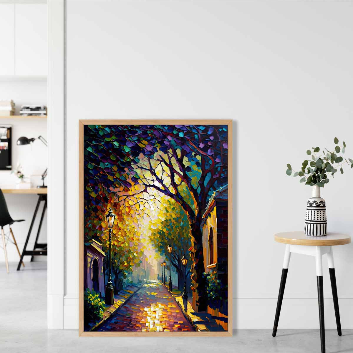 Autumn Twilight Street Palette Knife Painting Art Print No 1