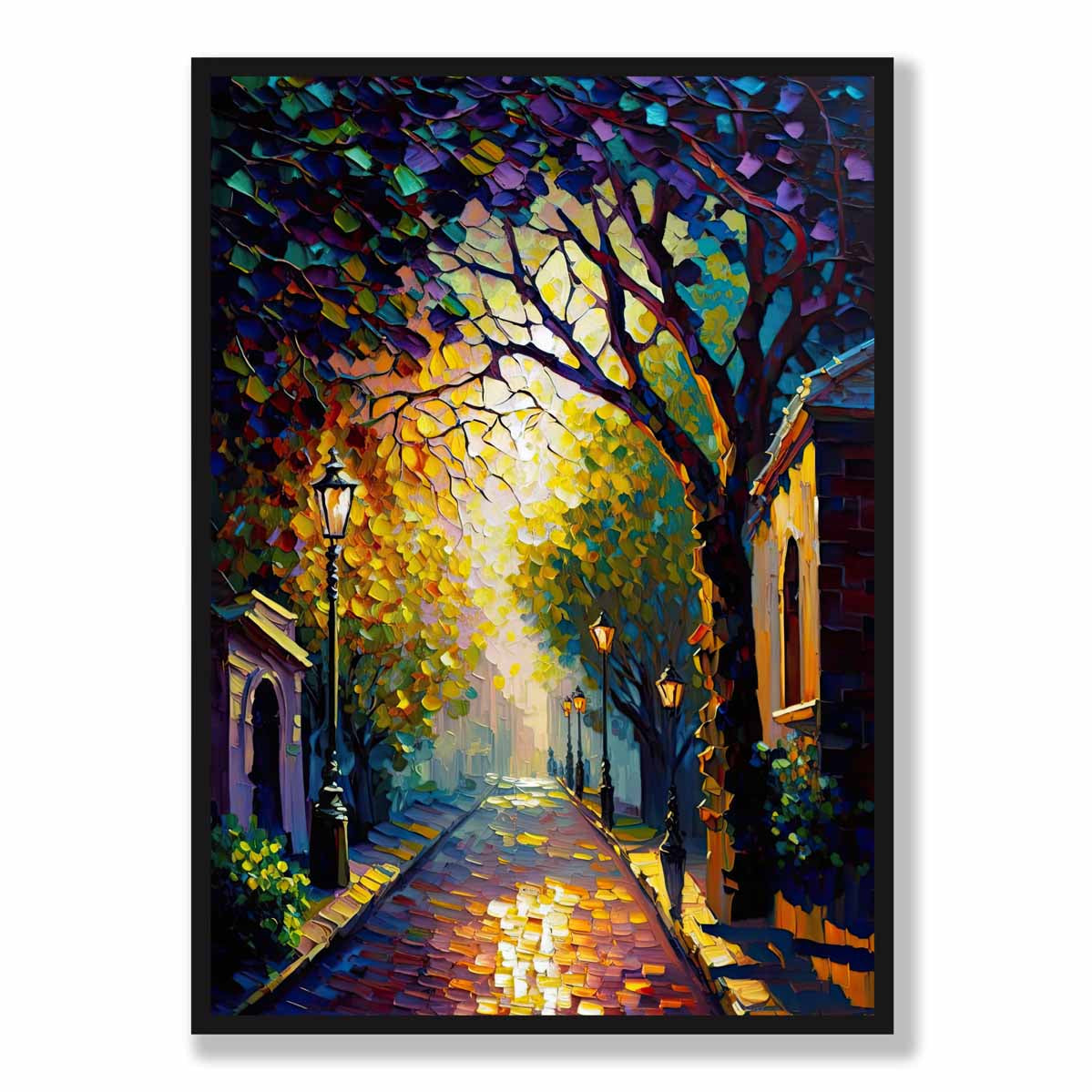 Autumn Twilight Street Palette Knife Painting Art Print No 1