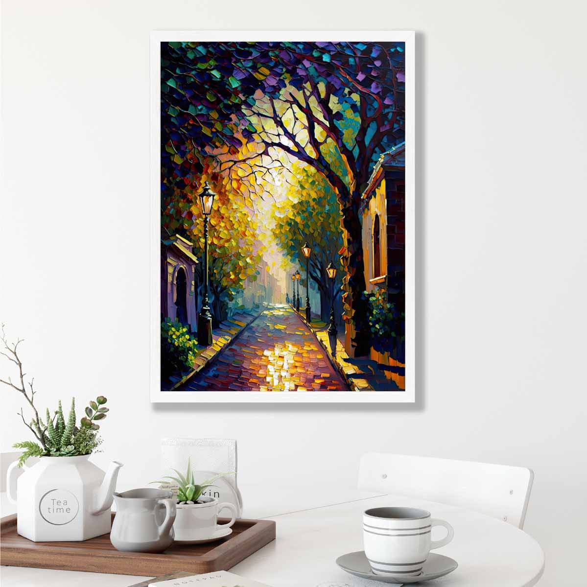 Autumn Twilight Street Palette Knife Painting Art Print No 1