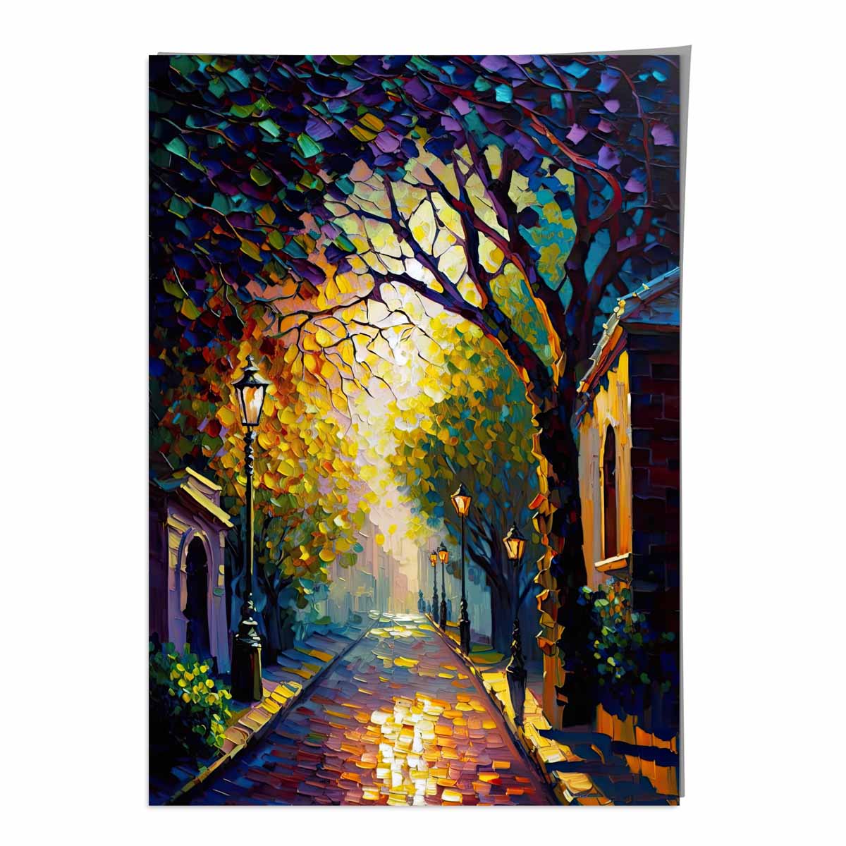 Autumn Twilight Street Palette Knife Painting Art Print No 1