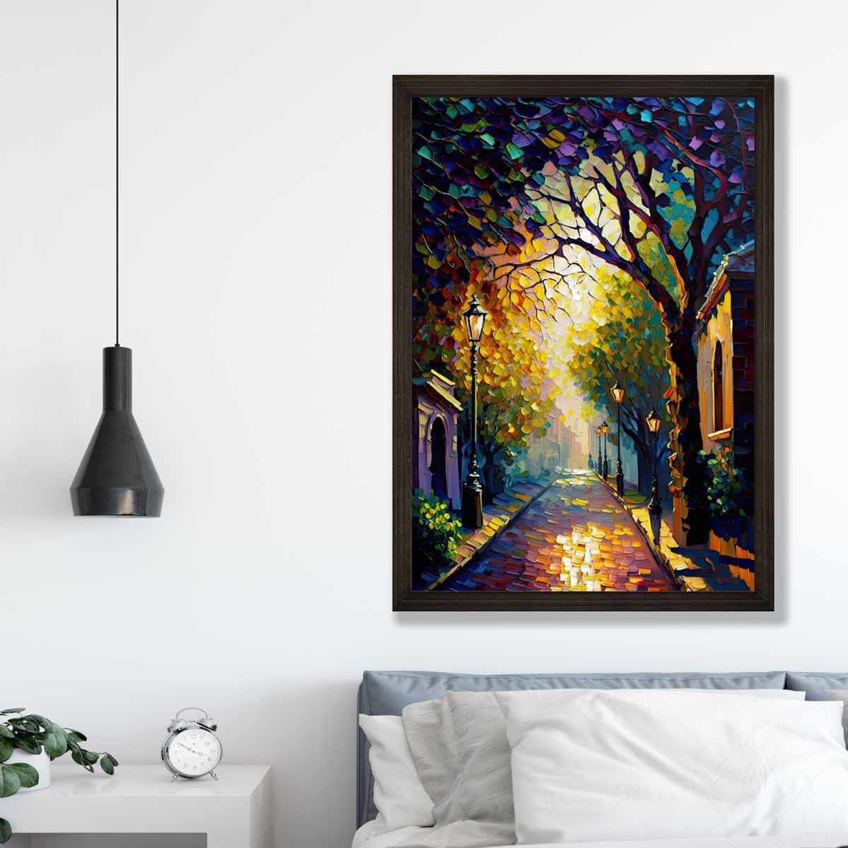 Autumn Twilight Street Palette Knife Painting Art Print No 1