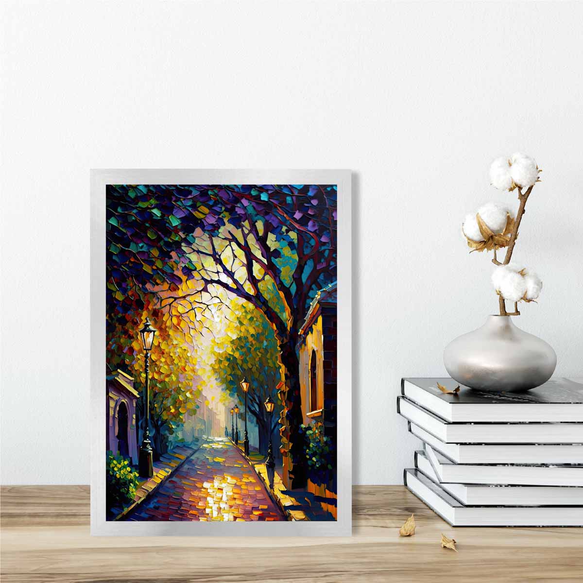 Autumn Twilight Street Palette Knife Painting Art Print No 1