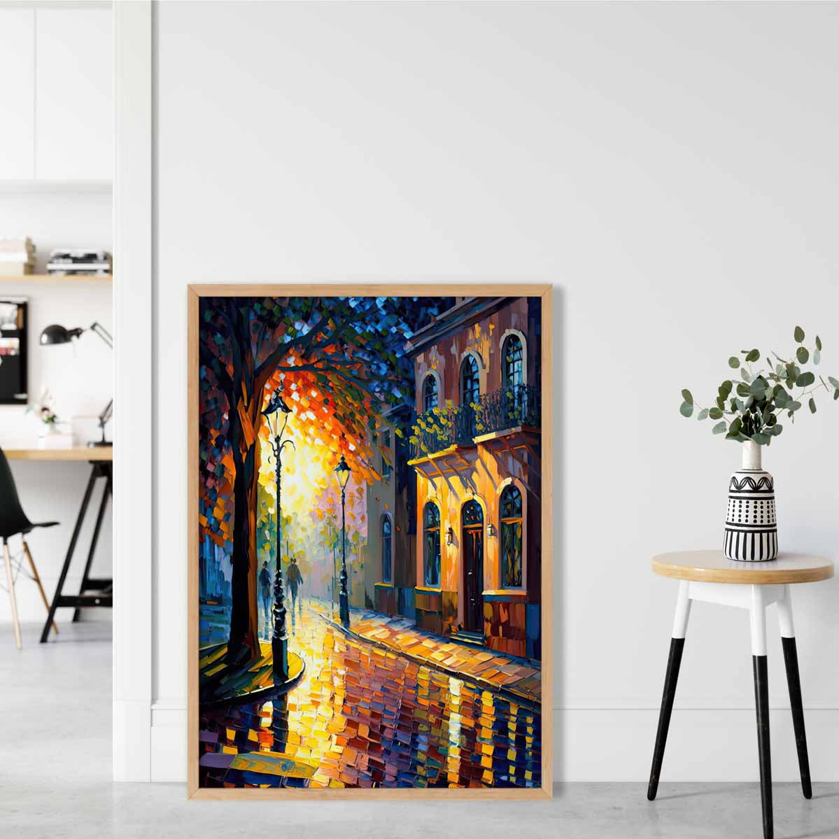 Autumn Twilight Street Palette Knife Painting Art Print No 2