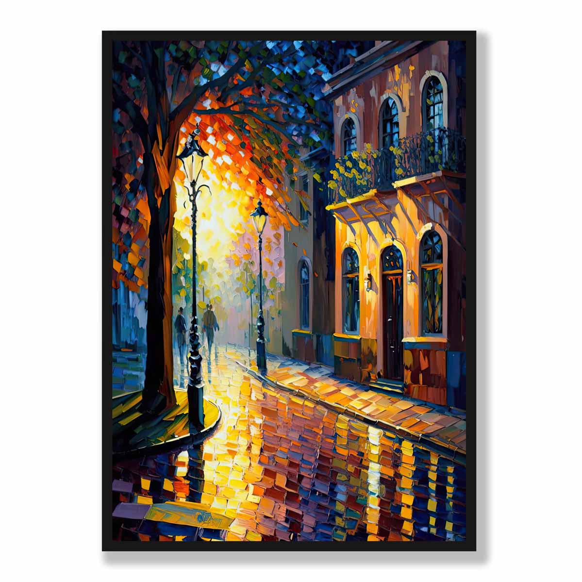 Autumn Twilight Street Palette Knife Painting Art Print No 2