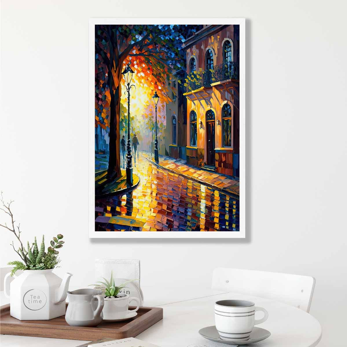 Autumn Twilight Street Palette Knife Painting Art Print No 2