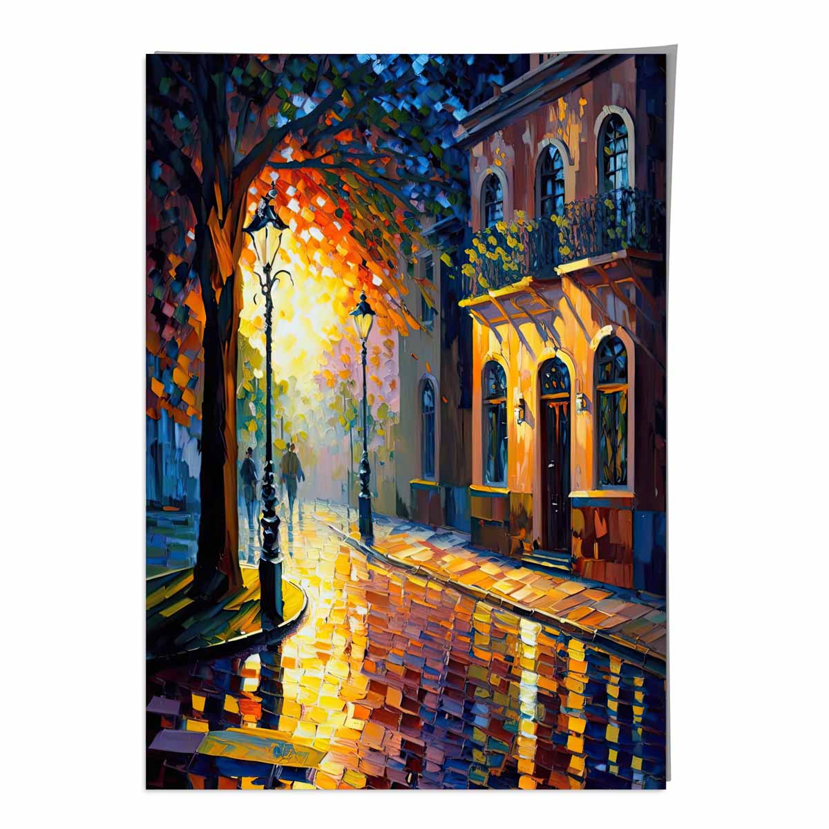 Autumn Twilight Street Palette Knife Painting Art Print No 2