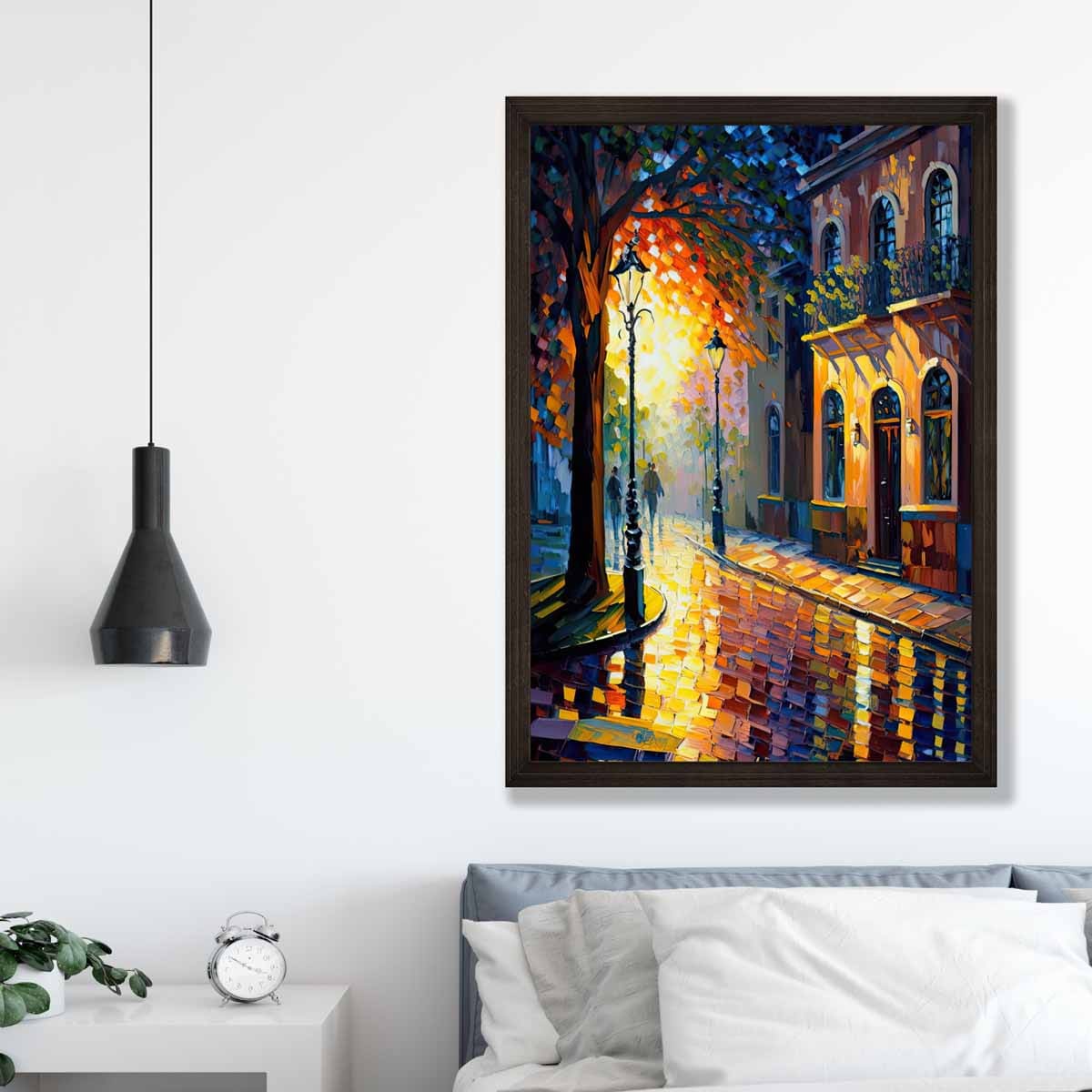 Autumn Twilight Street Palette Knife Painting Art Print No 2