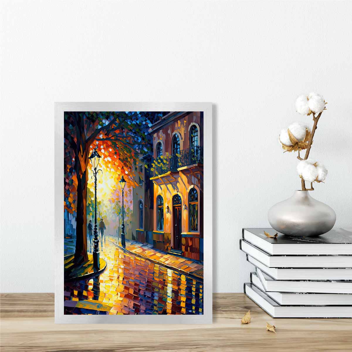 Autumn Twilight Street Palette Knife Painting Art Print No 2