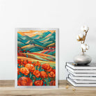 Colourful Landscape with Red Flowers Abstract Painting Art Print