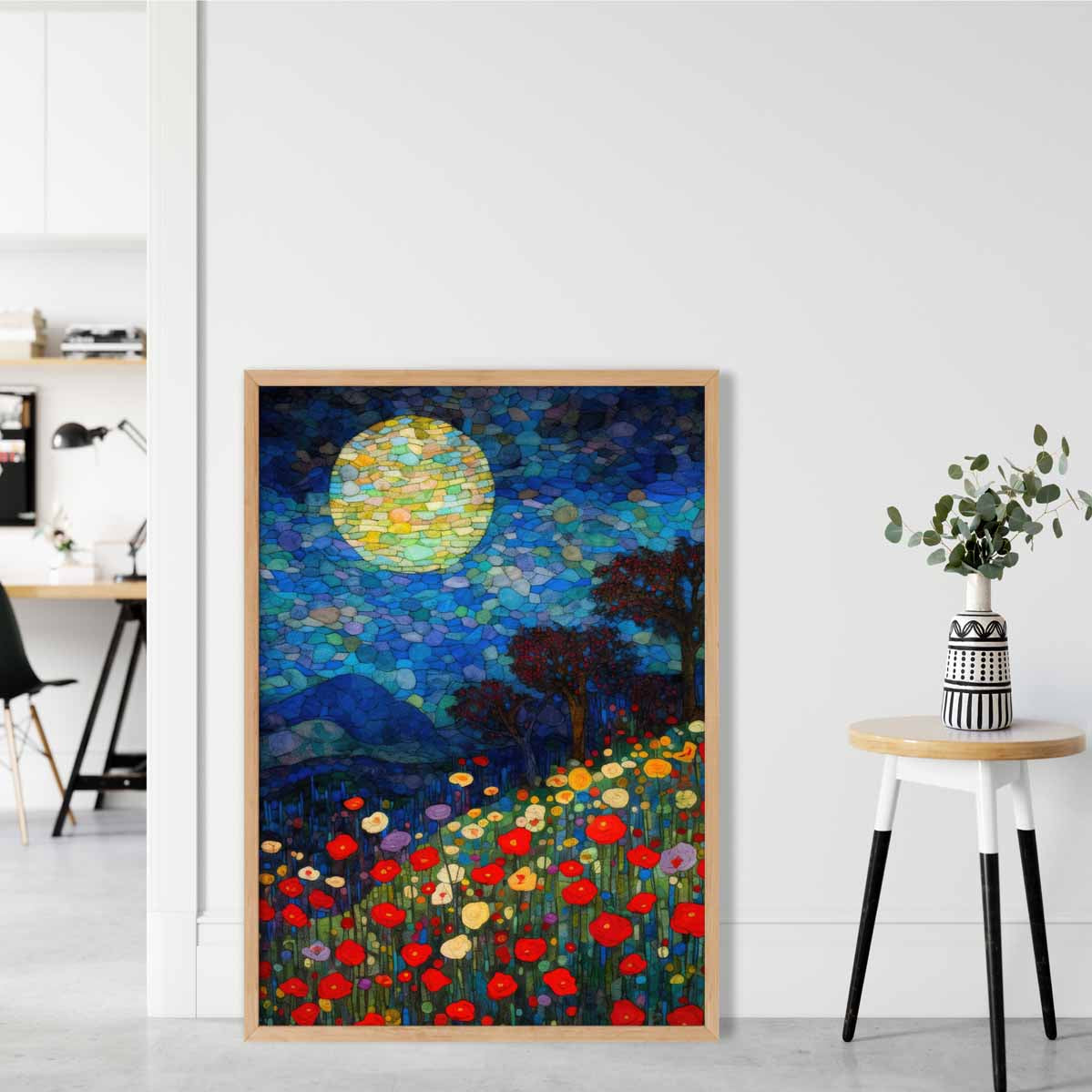 Moonlight Flower Field Abstract Painting Art Print