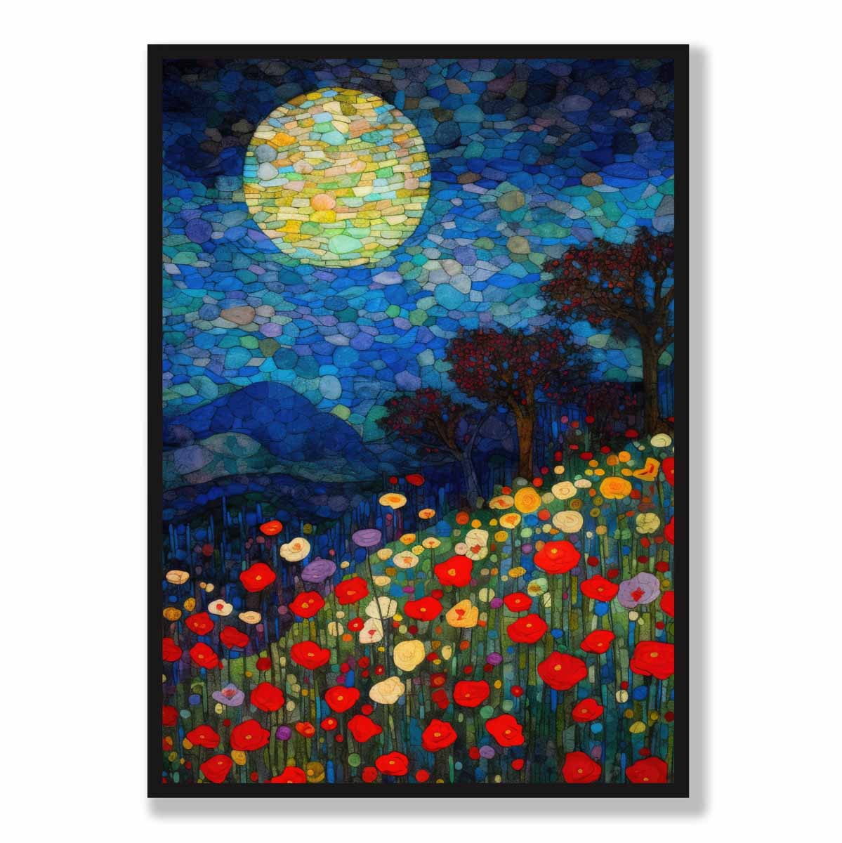 Moonlight Flower Field Abstract Painting Art Print