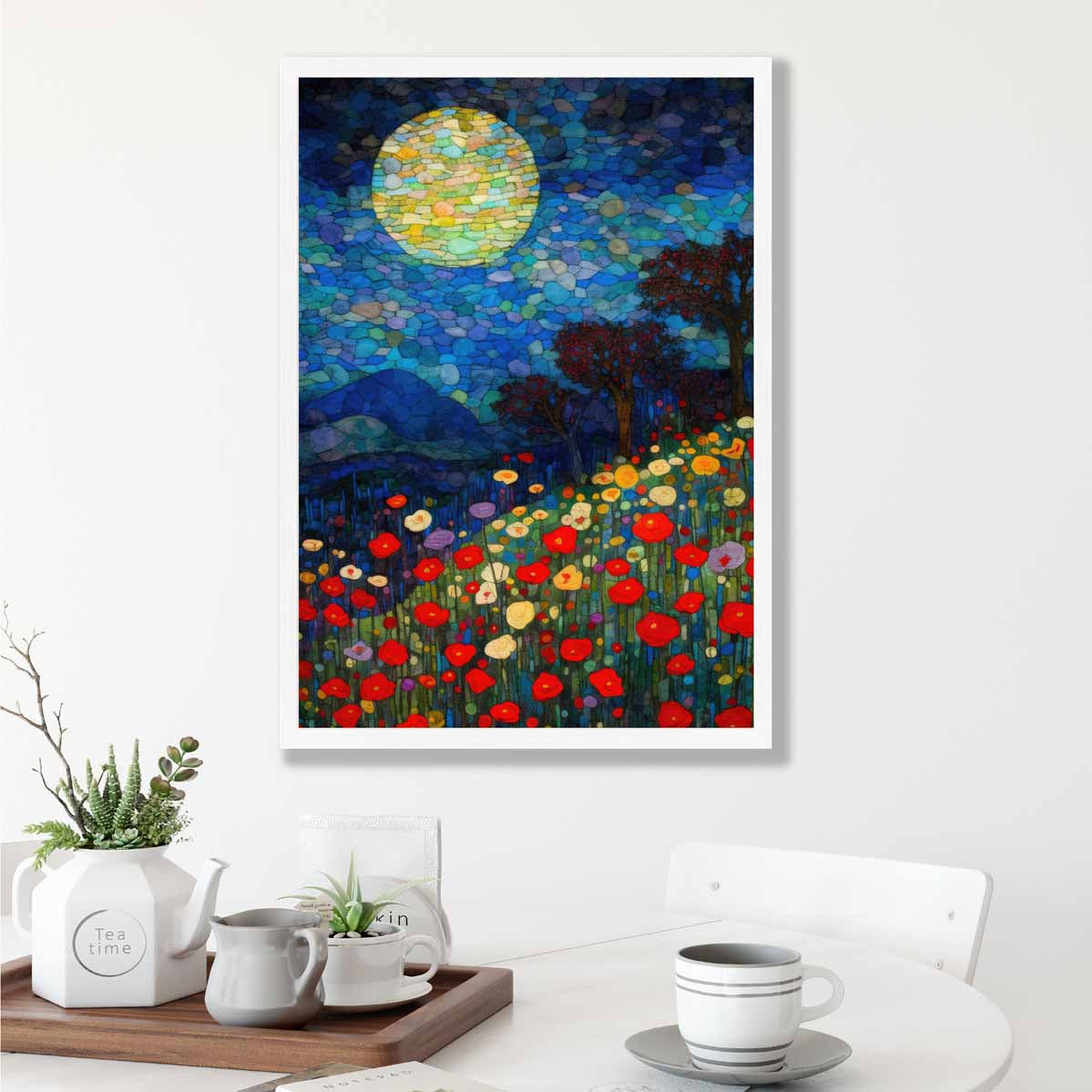 Moonlight Flower Field Abstract Painting Art Print