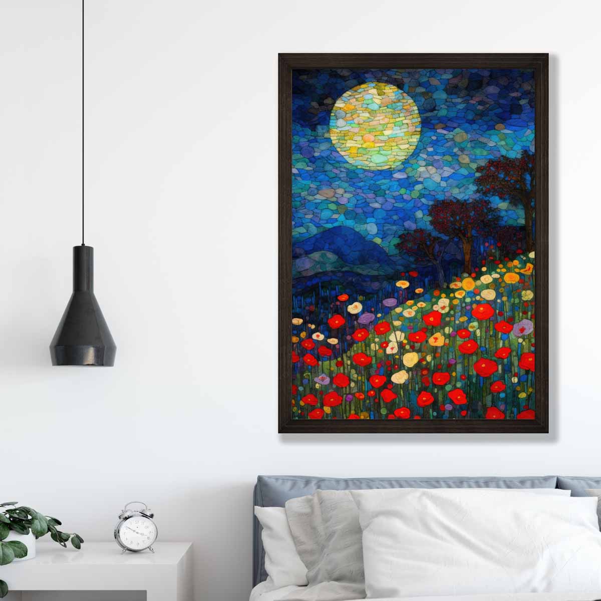 Moonlight Flower Field Abstract Painting Art Print