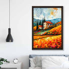 Red Fields Farmhouse Landscape Abstract Painting Art Print