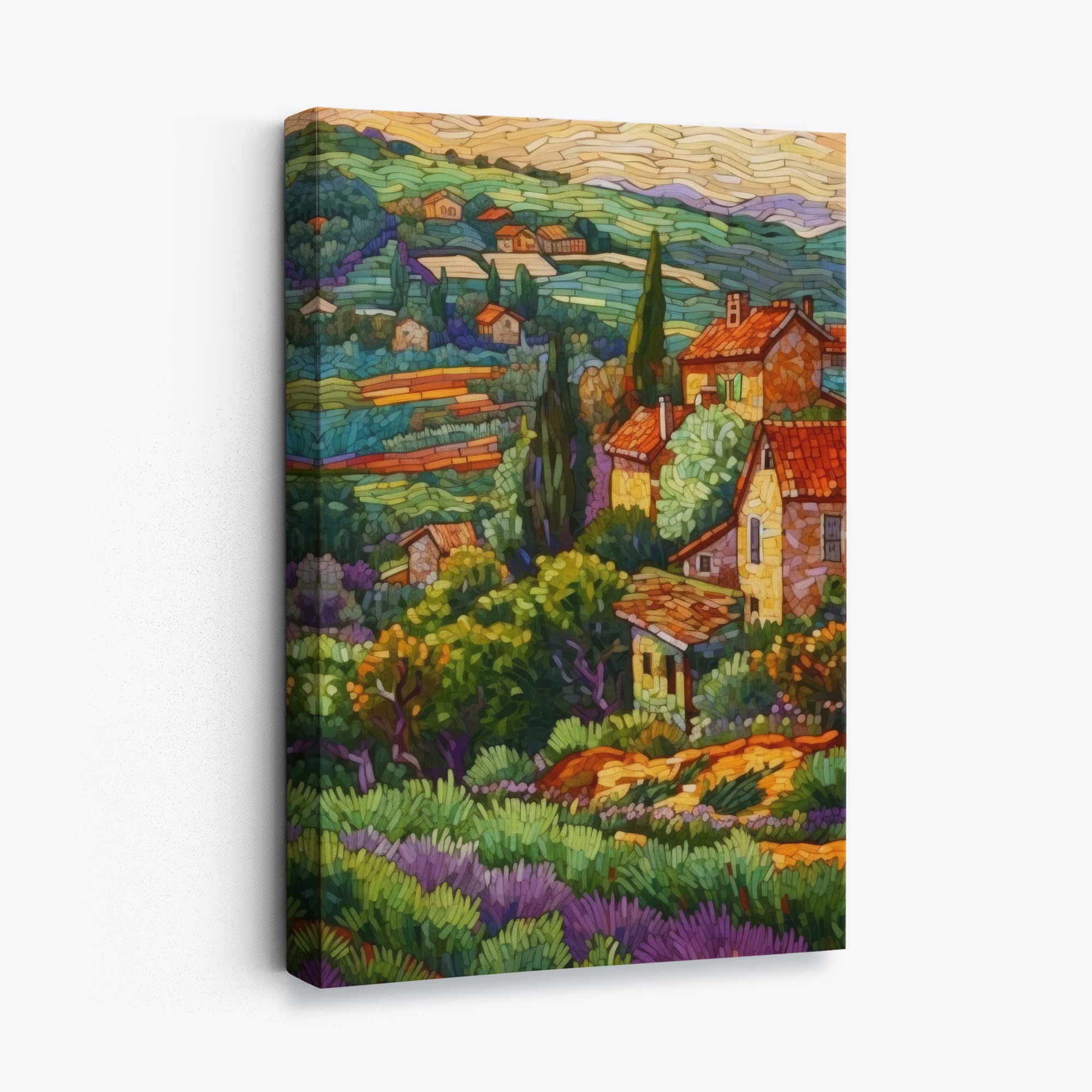 Farmhouse Fields Abstract Mosaic Style Painting Canvas Print | Artze Wall Art UK