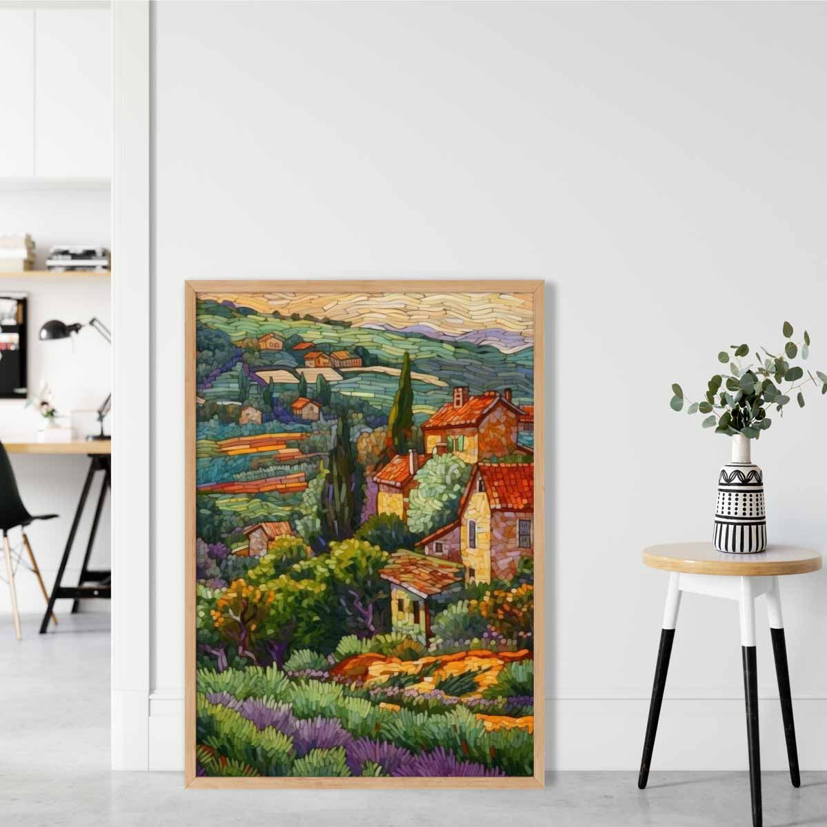 Farmhouse Fields Abstract Mosaic Style Painting Art Print