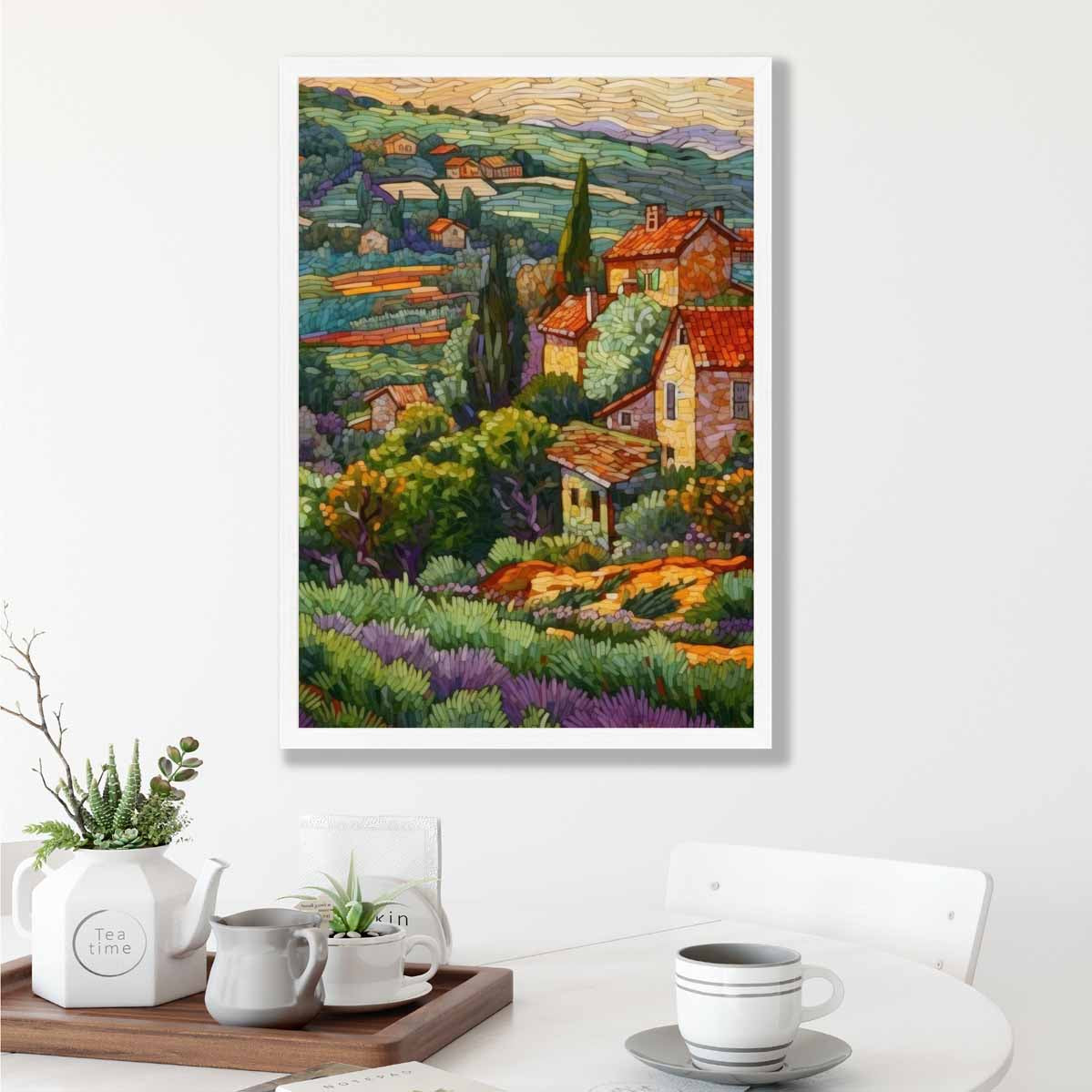 Farmhouse Fields Abstract Mosaic Style Painting Art Print