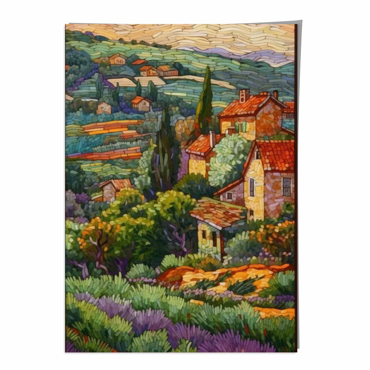 Farmhouse Fields Abstract Mosaic Style Painting Art Print