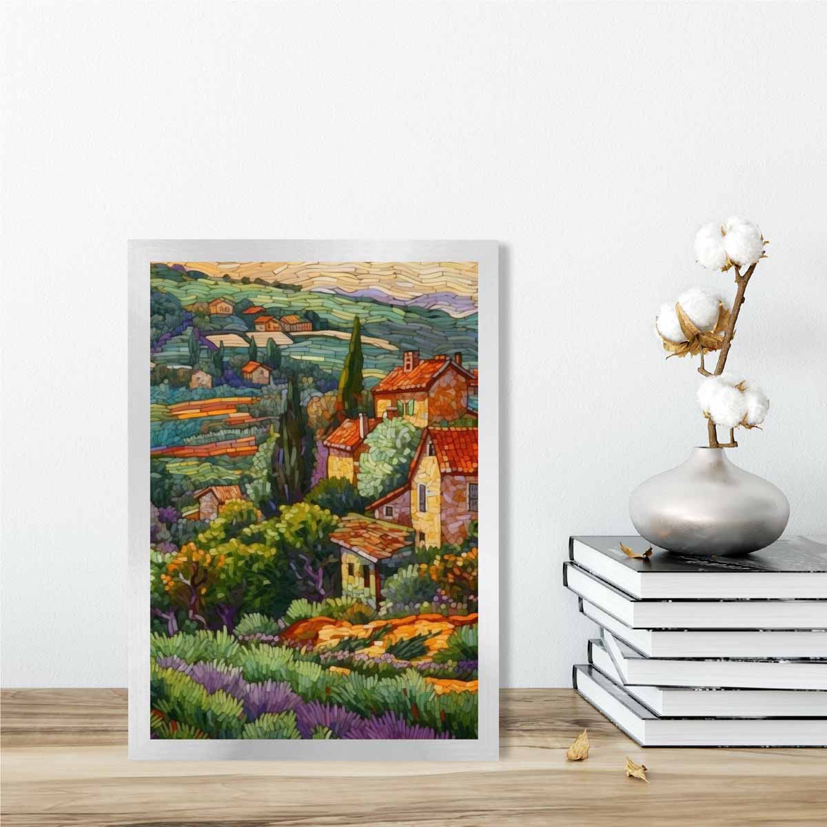 Farmhouse Fields Abstract Mosaic Style Painting Art Print