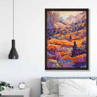 Mountain Scene Mosaic Abstract Style Painting Art Print in purple and orange