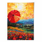Red Fields and Umbrella Palette Knife Abstract Painting Art Print