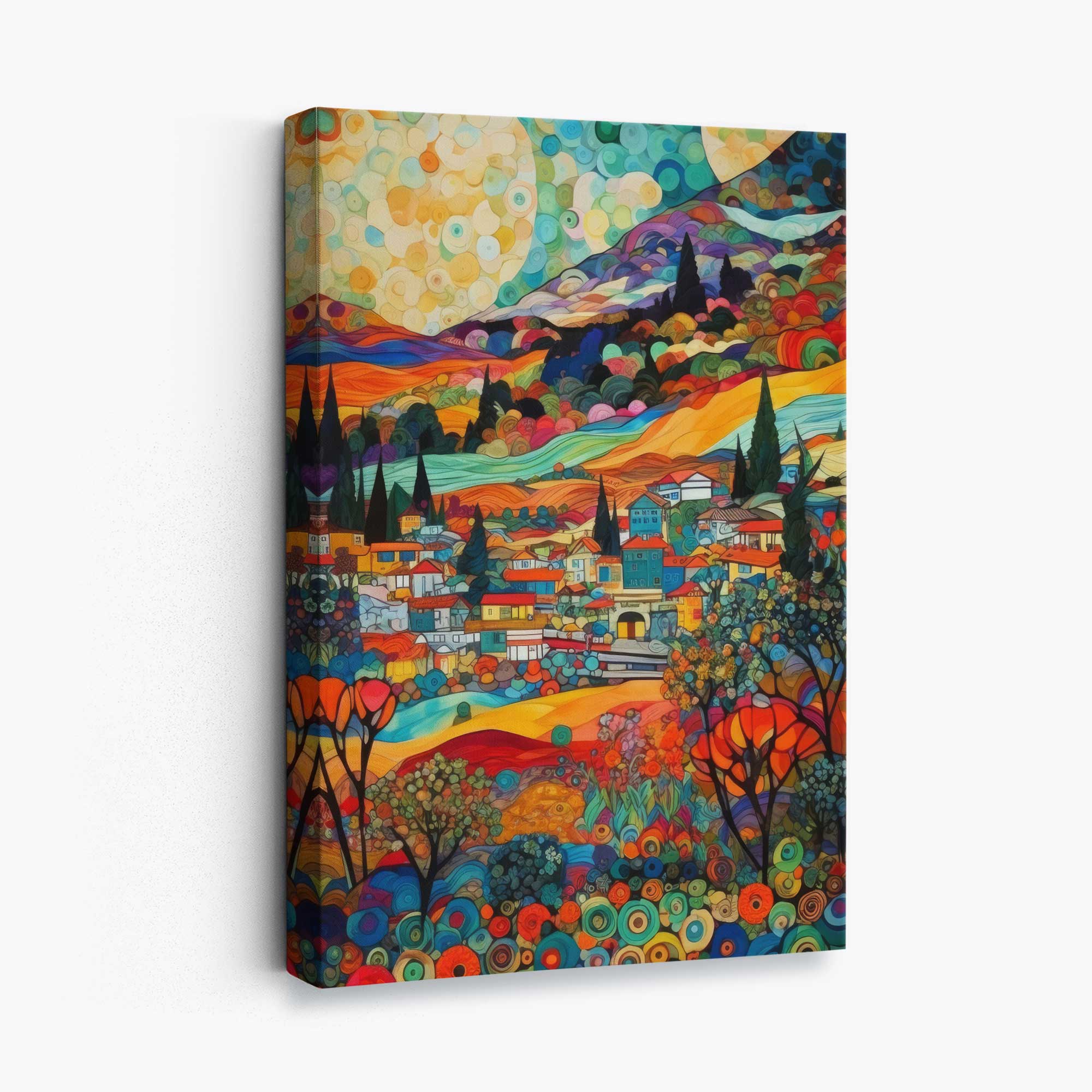 Colourful Cityscape Mosaic Style Abstract Painting Canvas Print | Artze Wall Art UK