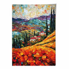 Red Fields and Mountains Palette Knife Abstract Painting Art Print