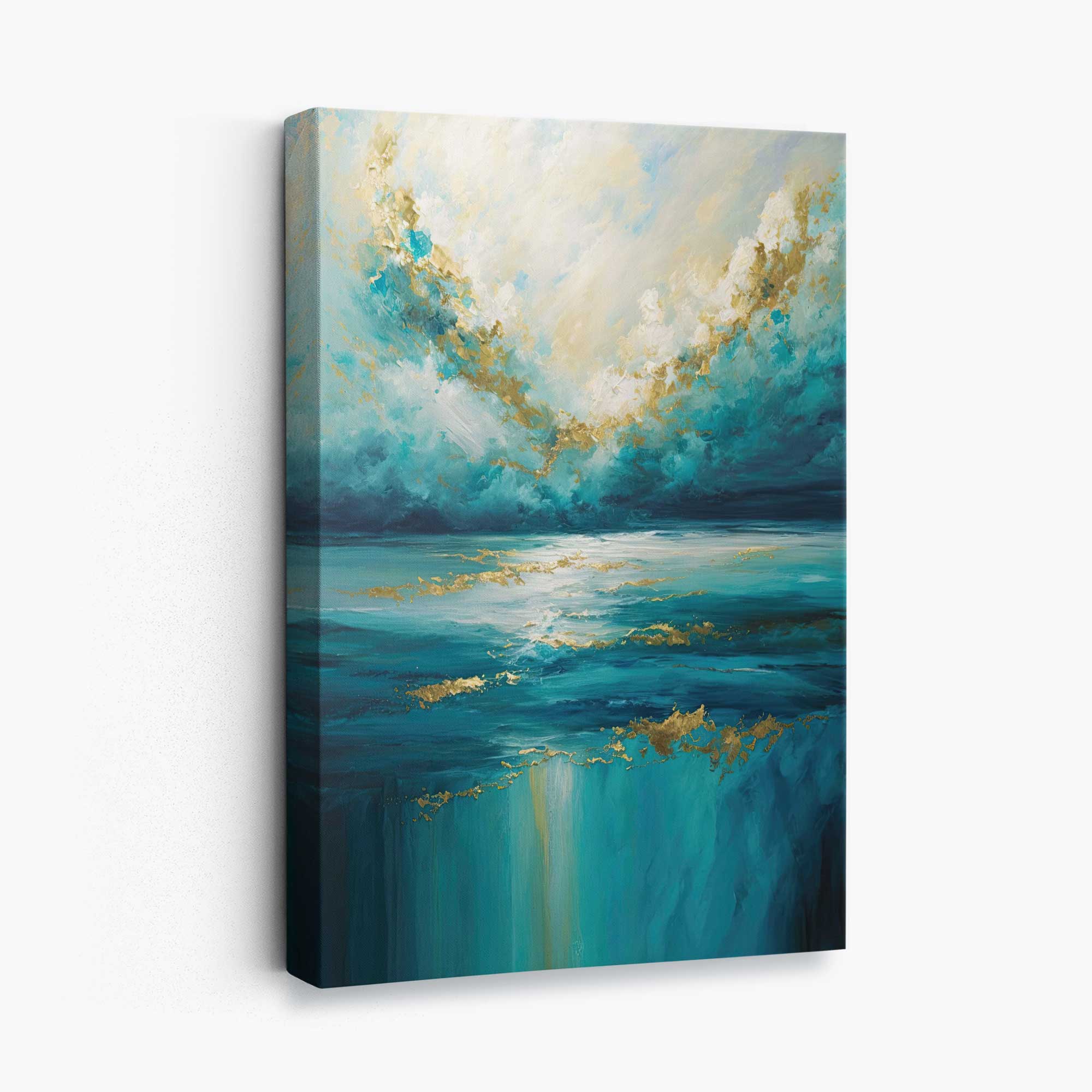 Ocean Painting with Gold Effect Canvas Print No 3 | Artze Wall Art UK