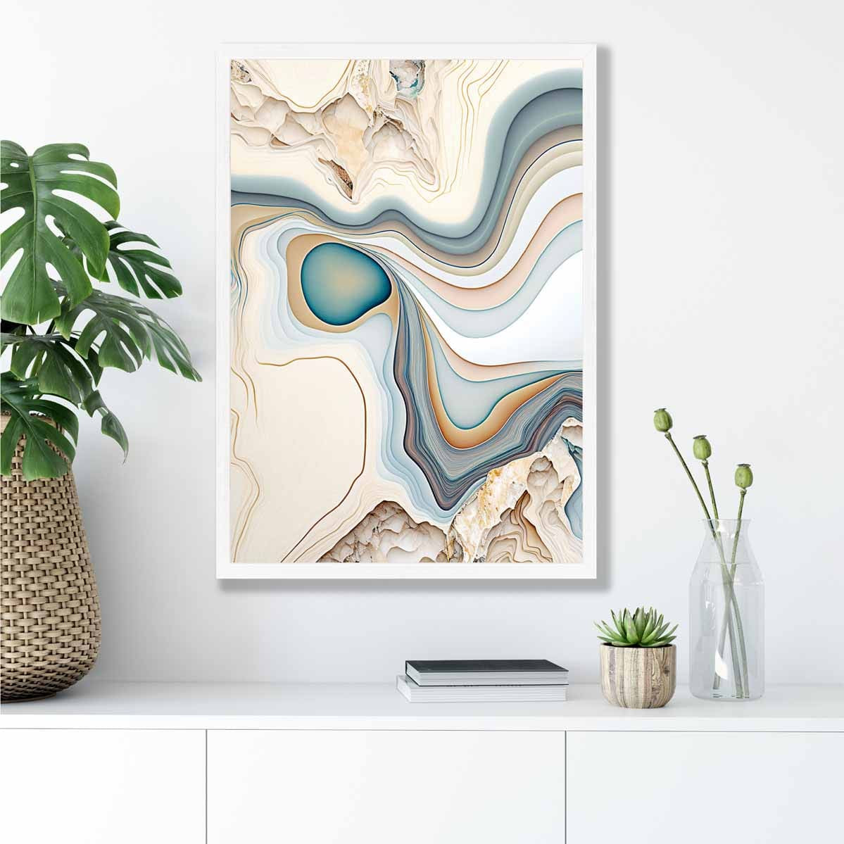 Abstract Contemporary Art Print in Beige and Blue No 1
