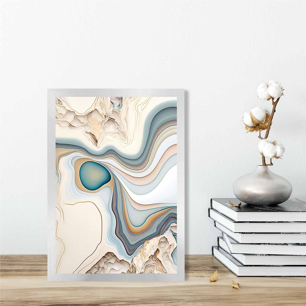 Abstract Contemporary Art Print in Beige and Blue No 1