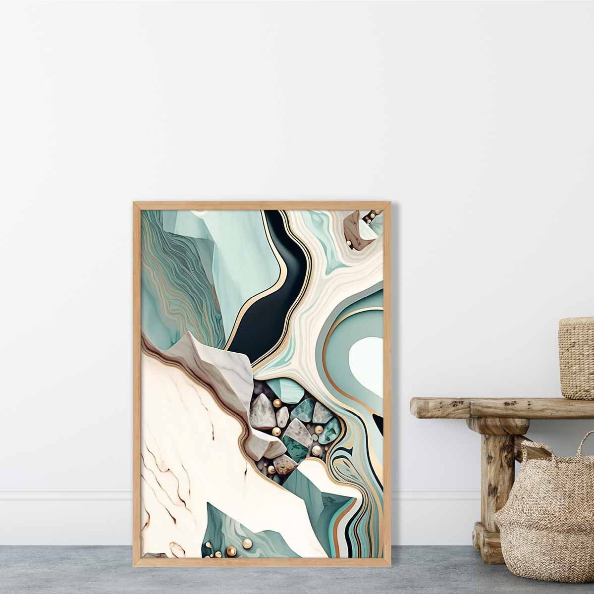 Abstract Contemporary Poster in Beige and Green No 1