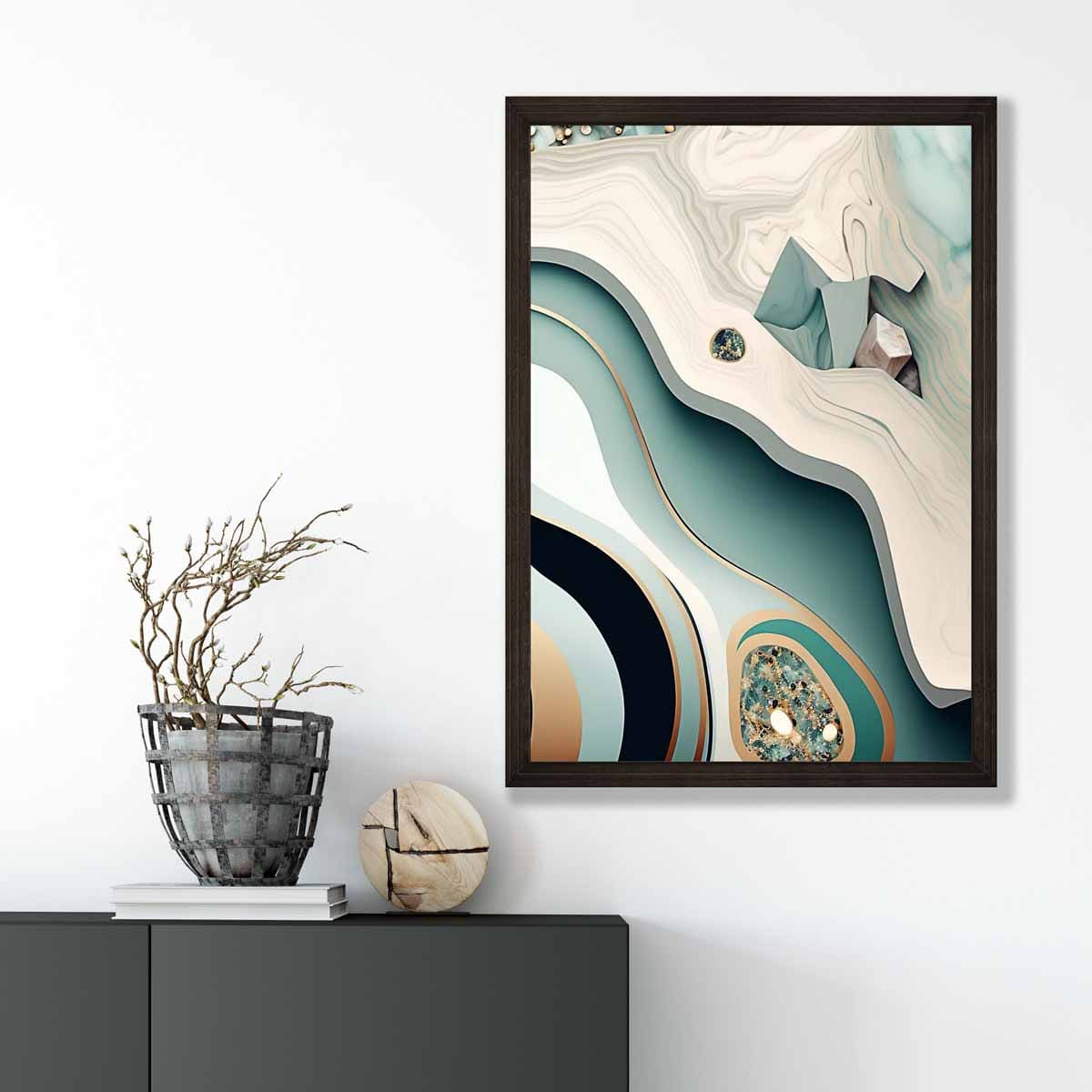 Abstract Contemporary Poster in Beige and Green No 2