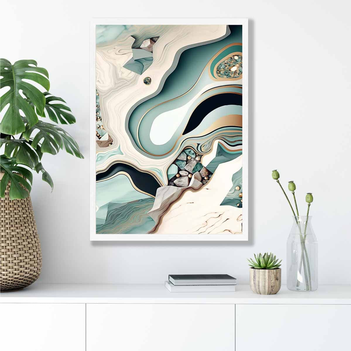 Abstract Contemporary Poster in Beige and Green No 3